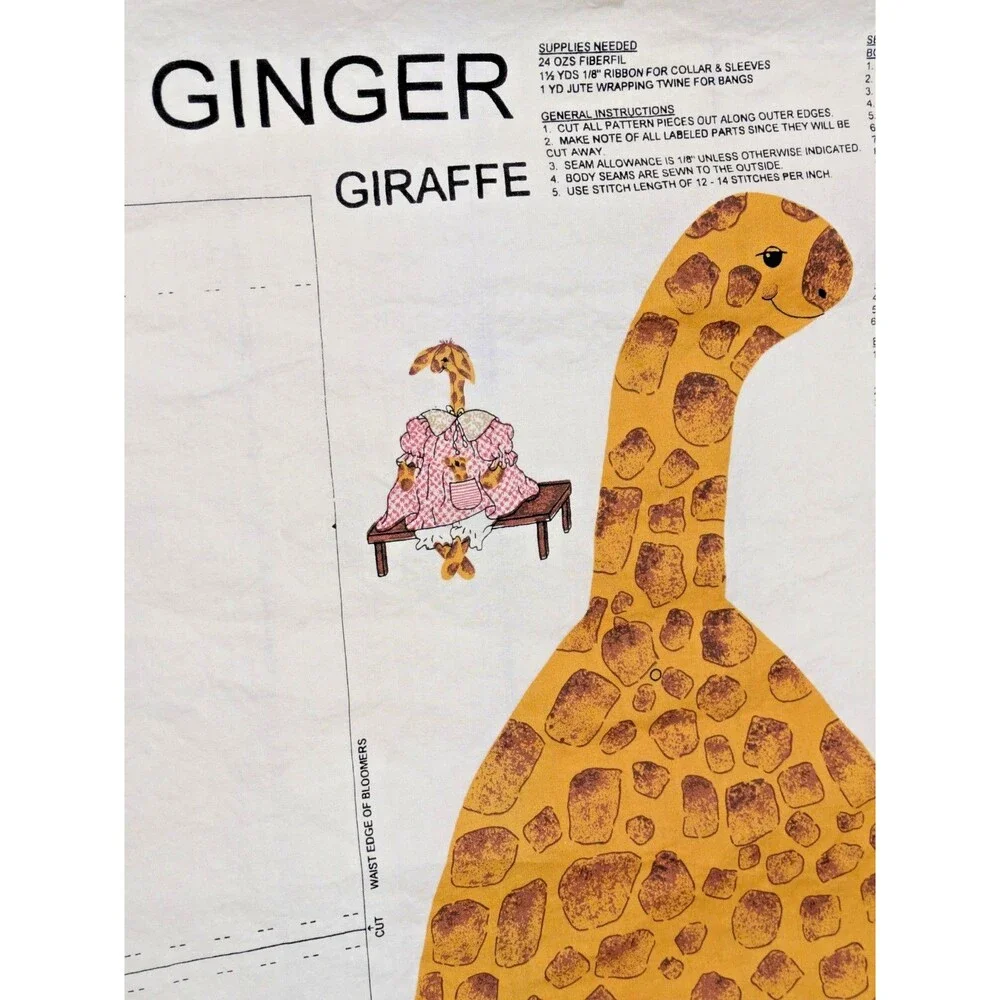 Ginger Giraffe Fabric Cut Sew Panel Vtg 90s Plush Stuffed Doll Simply Nantucket